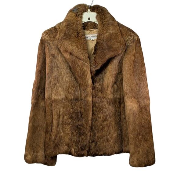 Split End Ltd Vintage Rabbit Fur Coat Jacket Brown Genuine Hong Kong Size S - Picture 1 of 16
